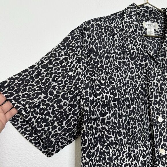 Vintage Retro Silk Top Medium 90s Black Leopard Shirt Luxury Statement Timeless - Picture 3 of 8